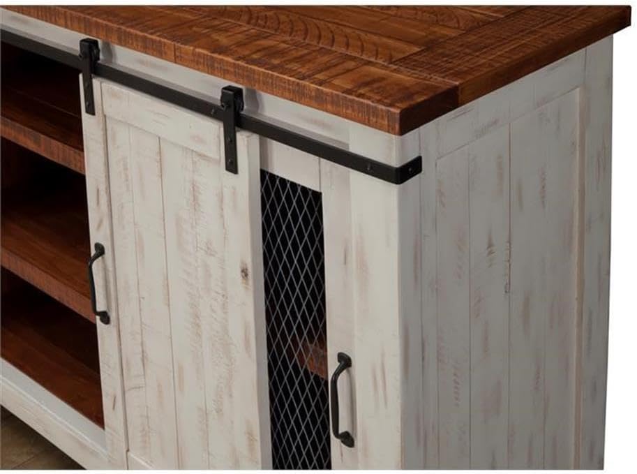 Martin Svensson Home Rustic 65” Solid Wood TV Stand with Storage, White and Aged Distressed Pine
