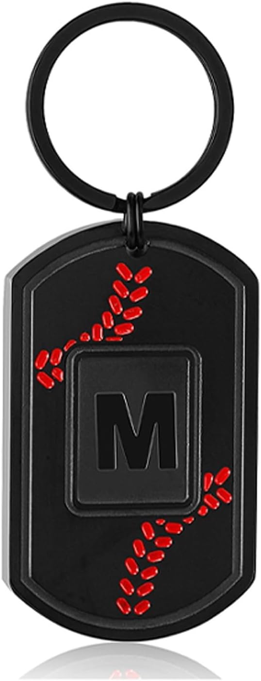 Initial Keychain Gifts for Men,Baseball Dog Tag Mens Keychains for Men Him Dad