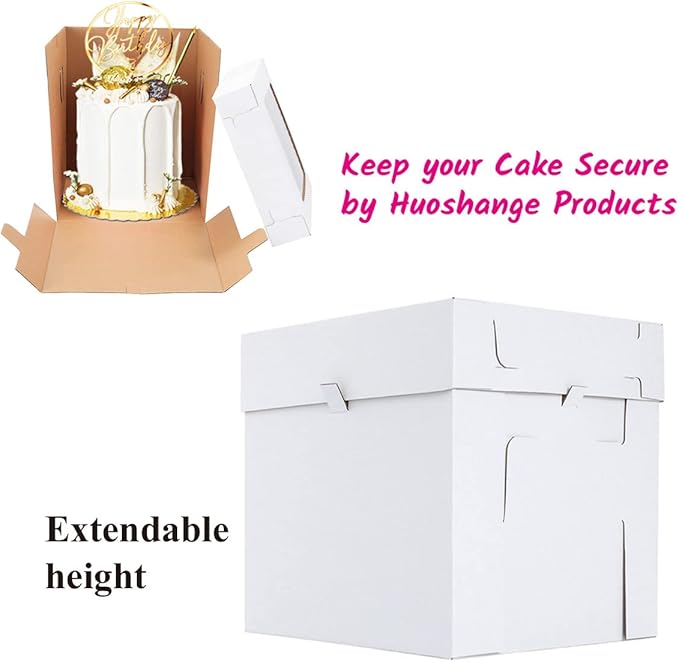 Tall Cake Boxes for Tier Cakes,8X8X10 Inch [4Pack ] Thick Sturdy Cake Box with Window,White Cake Carrier, Disposable Cake Containers