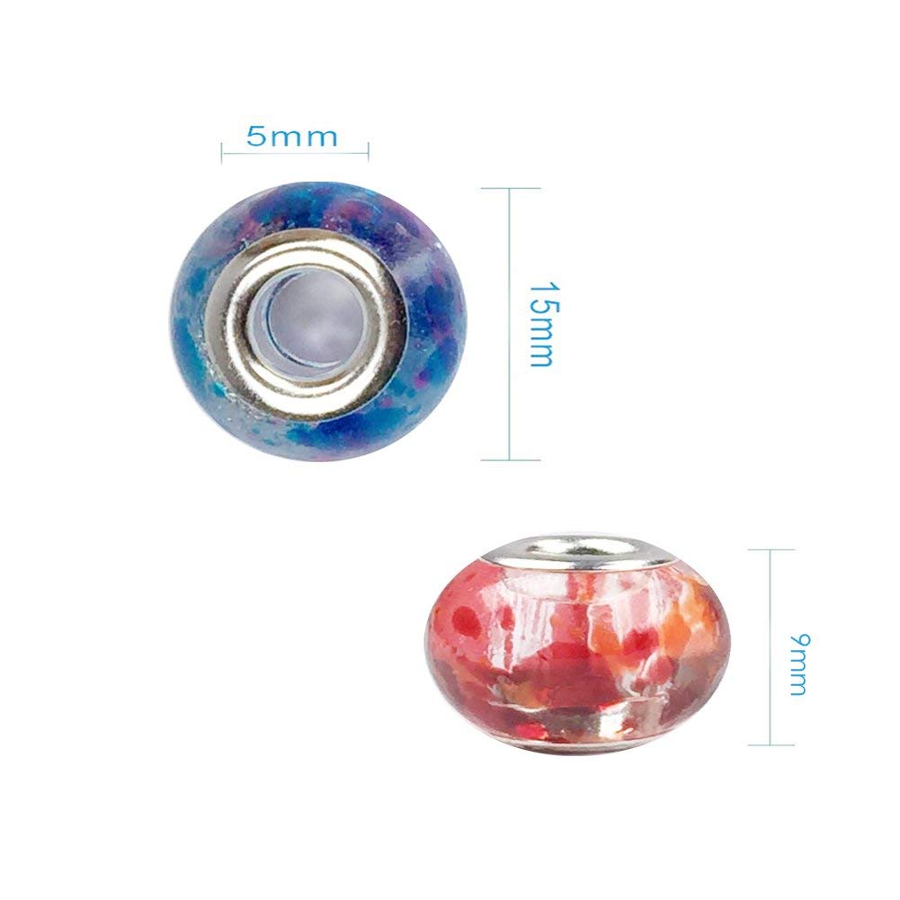 AIPRIDY 100Pcs 15x11mm Painting Murano Large Hole Glass Beads Mix Color with Silver Brass Cores European Charm fit Bracelet Necklace (Paint Splatter Glass)
