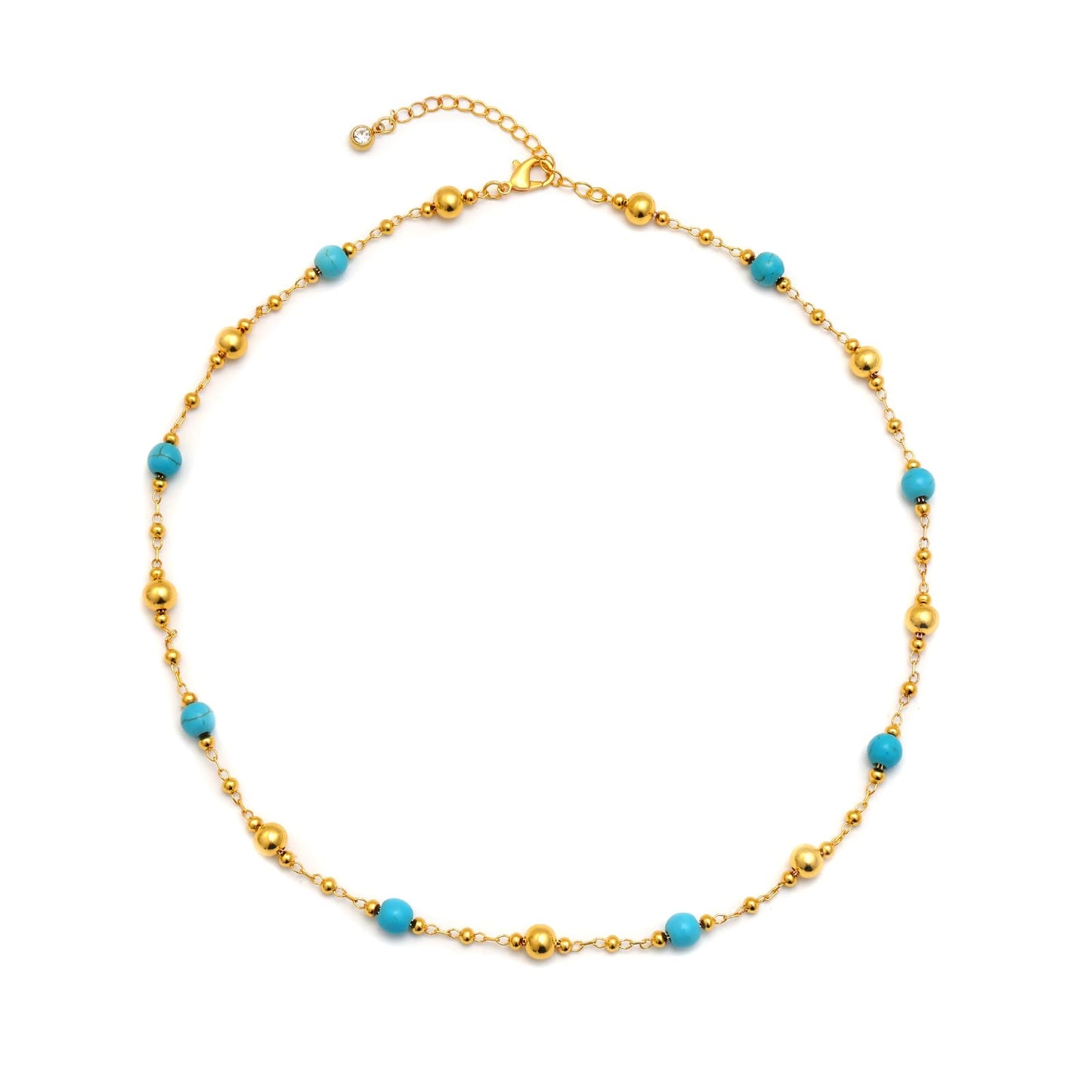 MAIKERDER Turquoise Necklaces for Women, 18K Gold Plated Dainty Turquoise Beaded Necklaces Handmade Beach Summer Boho Simple Bead Chain Choker Necklace for Women Western Jewelry Trendy Non Tarnish