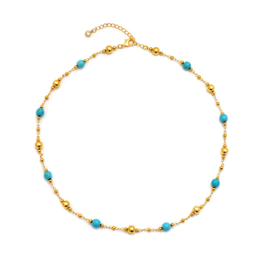 MAIKERDER Turquoise Necklaces for Women, 18K Gold Plated Dainty Turquoise Beaded Necklaces Handmade Beach Summer Boho Simple Bead Chain Choker Necklace for Women Western Jewelry Trendy Non Tarnish