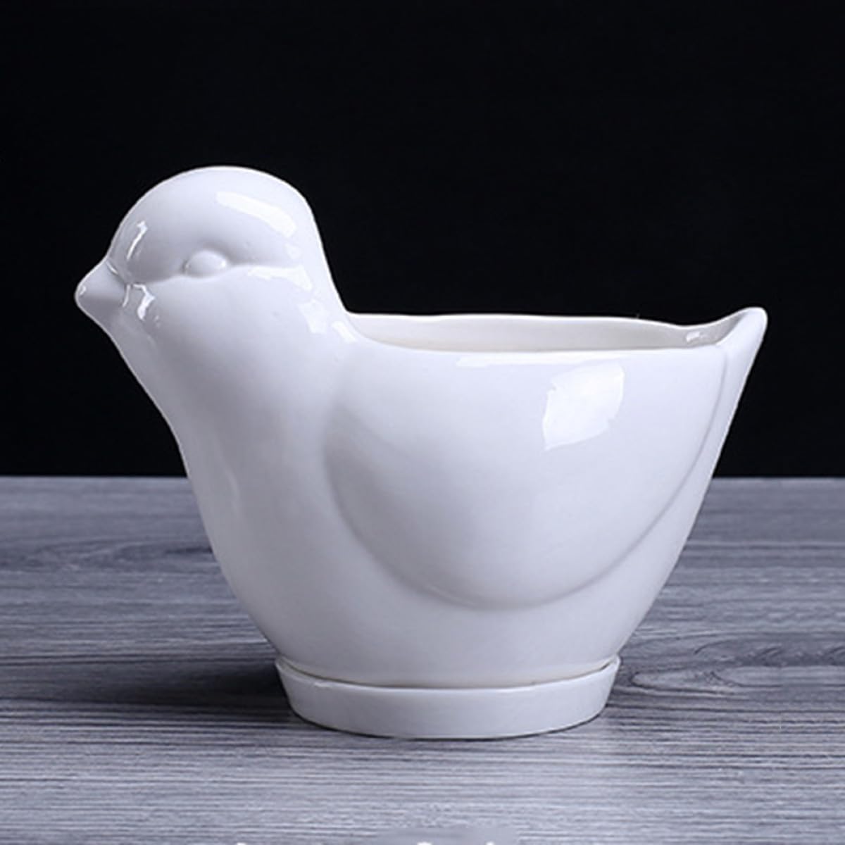 Veemoon Ceramic Succulent Plant Pot White Small Bird Shape Planter for Indoor Desktop Decor Saucer Pottery Flower Container for Home Garden