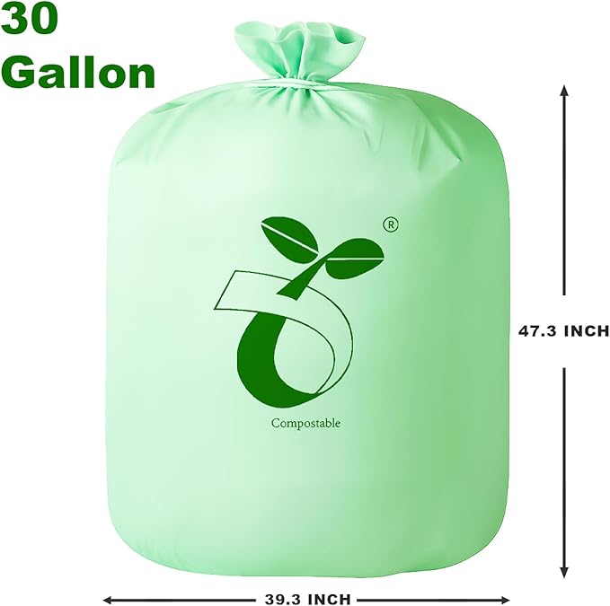 Compostable Trash Bags – 30 gallon 25 Pack, Waste Bags, Nature-Friendly, Tear-Resistant, Odor-Free, Durable & Convenient