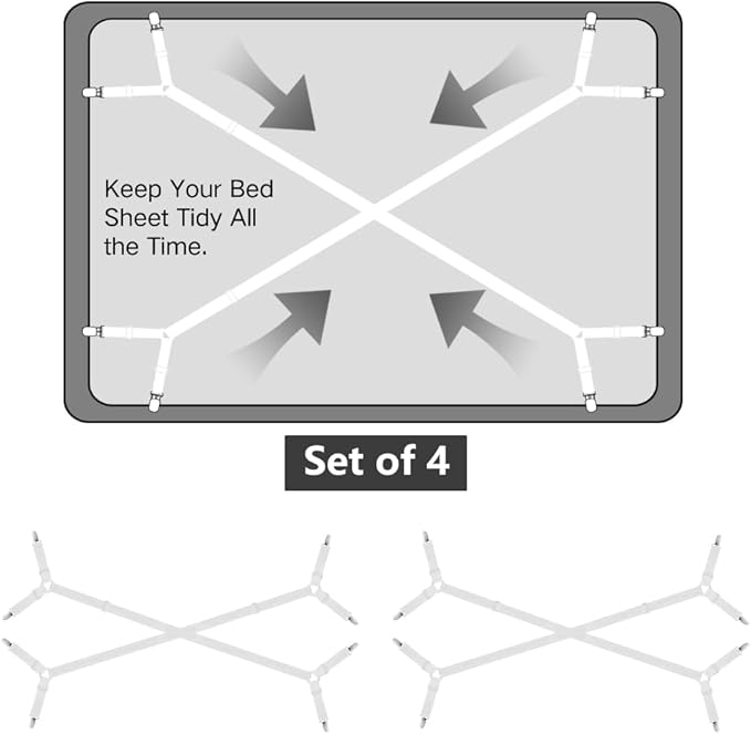 Foloda Sheet Holders Straps, 4 pcs Adjustable Bed Sheet Holder for Corners, Fitted Sheet Straps Fasteners Clips Suspenders Lock Gripper Scrunchie, Keep Sheet in Place