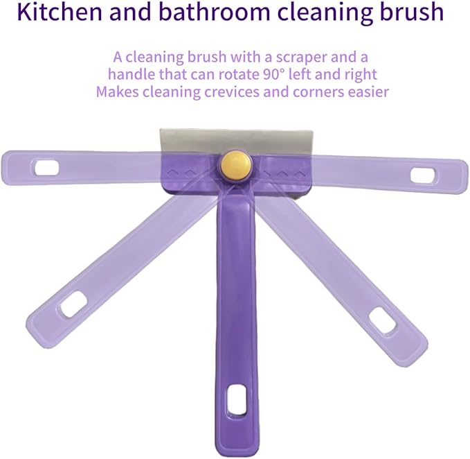 Multi-Purpose Cleaning Brush Stiff-Bristle Kitchen Cleaning Brush with Squeegee, Debris Picker and Scraper, Suitable for Bathroom, Floor and Window, Sink, Bathtub and Tile Grout Cleaning Tools