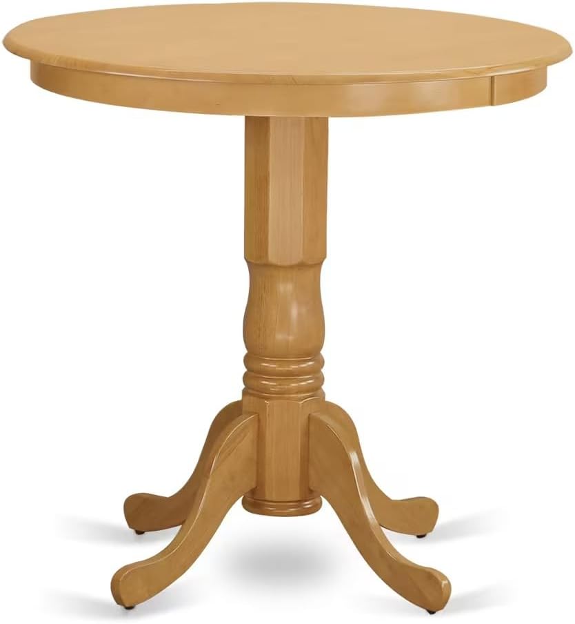 East West Furniture JACF5-OAK-C 5 Piece Counter Height Pub Set Includes a Round Dining Table with Pedestal and 4 Linen Fabric Upholstered Kitchen Chairs, 36x36 Inch, Oak