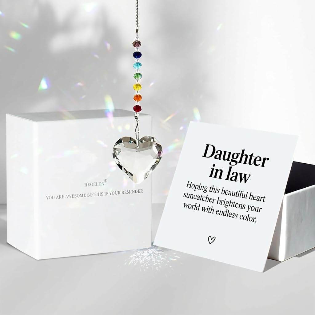 Hegelda Daughter in Law Gifts - Funny Wedding, Mothers Day, Birthday Gifts for Daughter in Law, Future Adult DIL- Bride, Bridal Shower Ideas Heart Crystals Suncacther Ornaments