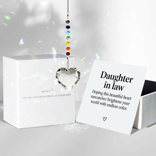 Hegelda Daughter in Law Gifts - Funny Wedding, Mothers Day, Birthday Gifts for Daughter in Law, Future Adult DIL- Bride, Bridal Shower Ideas Heart Crystals Suncacther Ornaments