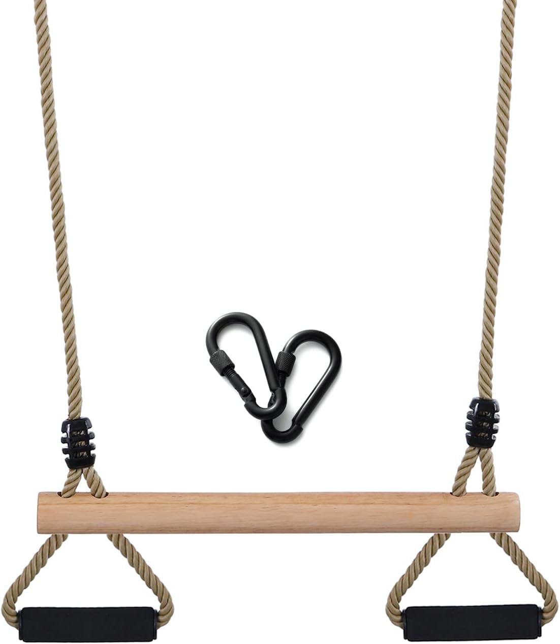 Wooden Trapeze Swing Bar with Gym Rings for Children's Swing Set Indoor Outdoor Garden,Yard,Playground