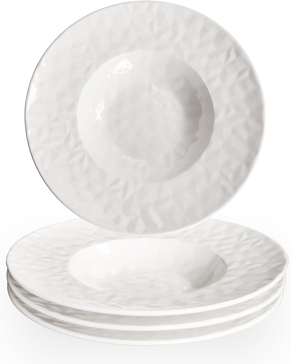 Porcelain Soup Bowls soup Plate Pasta Bowl Set of 4 Shallow Bowl Plates, 9.8 oz Rimmed Bowls with Rim, Microwave ovens and refrigerators safe Gemstone 10.6 Inch
