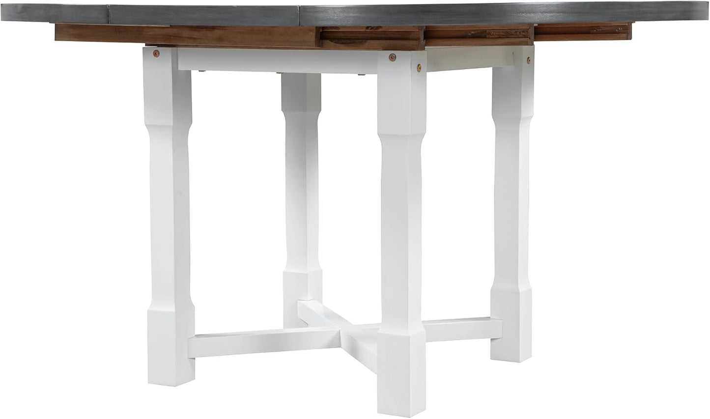 Merax 5-Piece Extendable Dining Table and 4 Upholstered Chairs, Round Oval Dining Table Set for 4, Wood MDF Kitchen Table Set with Removable Leaf for Dining Room, 42" to 58" (Grey+White)