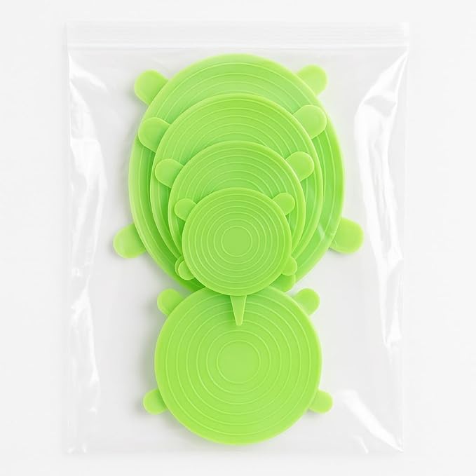 Stretchable Silicone Lids - Set of 6 Reusable Food Covers in One Color - BPA-free, Airtight & Leakproof - Microwave, Freezer & Dishwasher Safe - Eco-Friendly Silicone Stretch Lids (GREEN)
