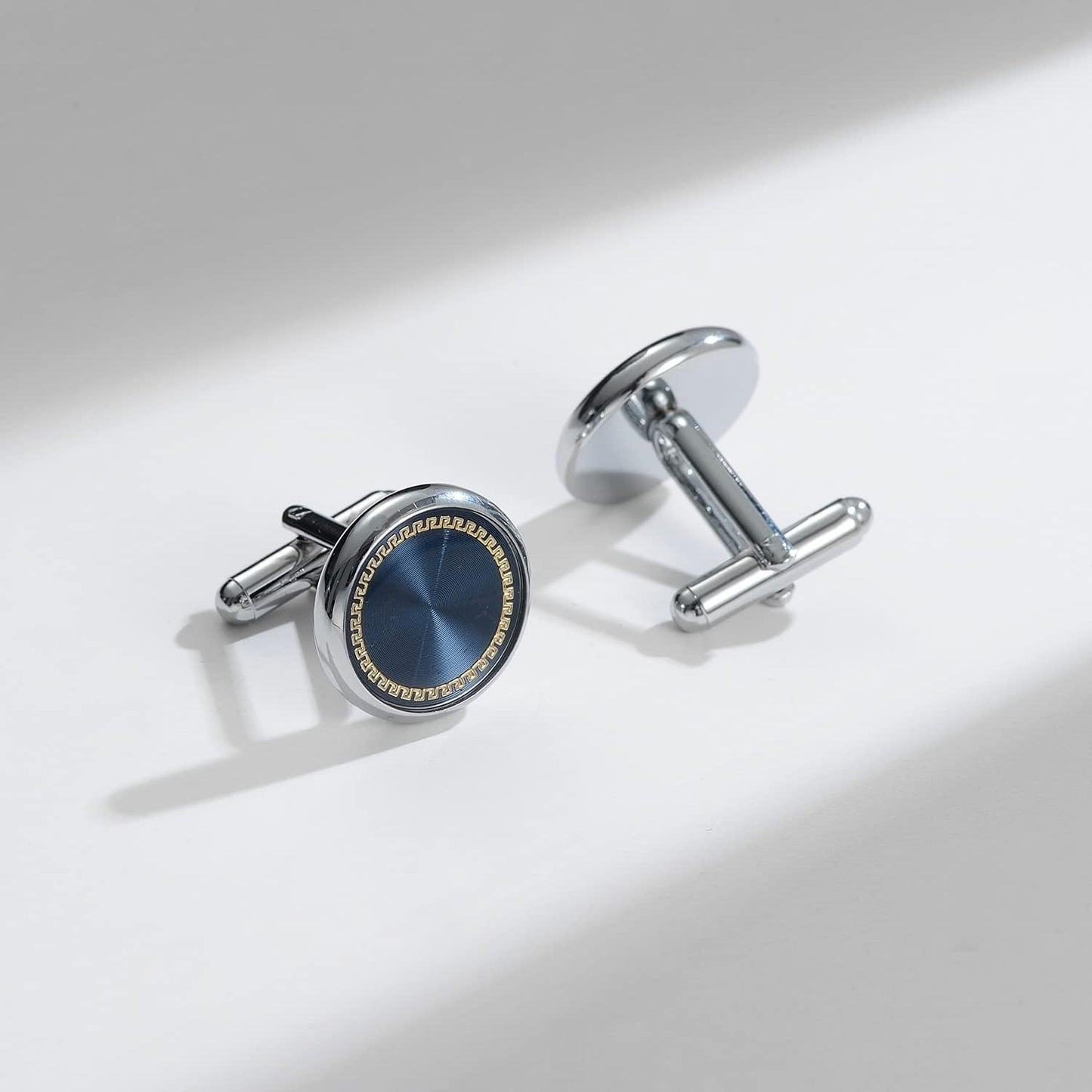 wynameleri Mens Cufflinks and Studs Set Blanks Round 4 Colors Shirt Tuxedo Buttons Packed in Cufflink Box for Business Wedding Jewelry