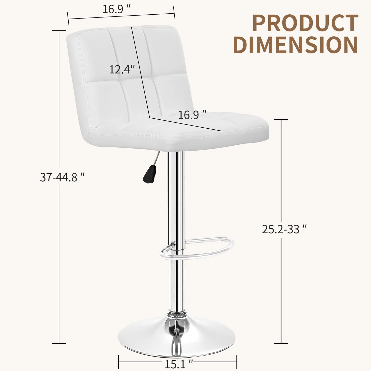 BestOffice Bar Stools Set of 2, Adjustable PU Leather Swivel Barstools, Modern Counter Stools with Back and Footrest, Counter Height Barstools for Bar, Kitchen and Dining Room