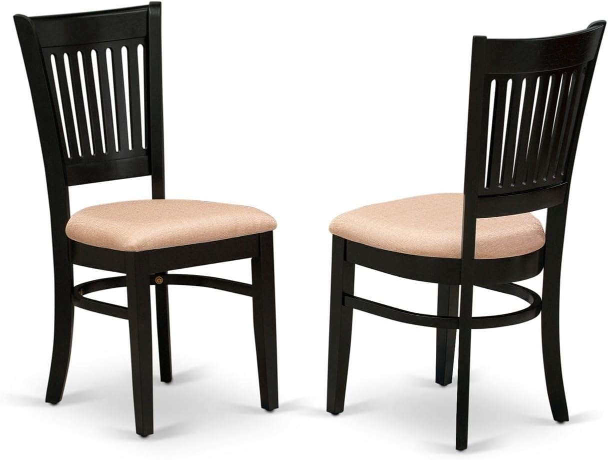 East West Furniture DLVA3-BLK-C 3 Piece Kitchen Table Set for Small Spaces Contains a Round Dining Room Table with Dropleaf and 2 Linen Fabric Upholstered Chairs, 42x42 Inch, Black