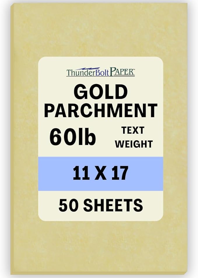 50 Gold Parchment 60lb Text Weight 11 X 17 inches Stationery Paper Colored Sheets Tabloid|Ledger Size -Printable Old Parchment Semblance