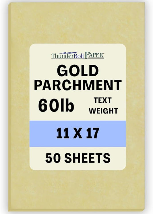 50 Gold Parchment 60lb Text Weight 11 X 17 inches Stationery Paper Colored Sheets Tabloid|Ledger Size -Printable Old Parchment Semblance