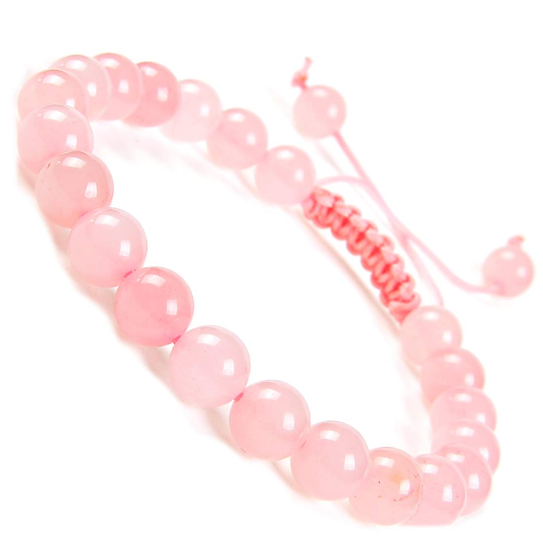 MASSIVE BEADS Natural Power Gemstone Crystal Beads Unisex Adjustable Macrame Bracelets 8mm (Rose Pink, 8mm)