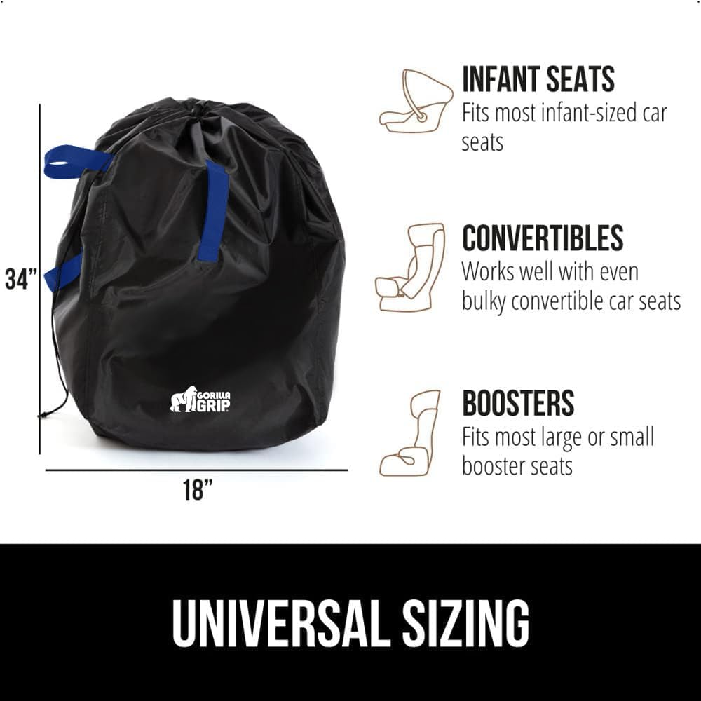 GORILLA GRIP Car Seat Travel Bag for Airplane Gate Check, Easy Carry Padded Backpack Bags Cover Carseats, Infant Baby Carriers and Toddler Booster Seats for Airport, Child Air Travels Essential, Blue