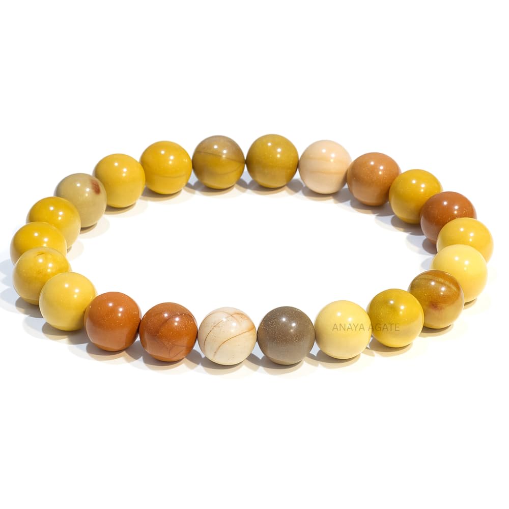 ANAYA AGATE Mookaite Jasper Bracelet, Natural Healing Crystal Bracelet for Women and Men, 8mm Round Beaded Bracelet for Spiritual, Protection, Positive Energy, Elastic Adjustable Size Gemstone Bead Bracelet