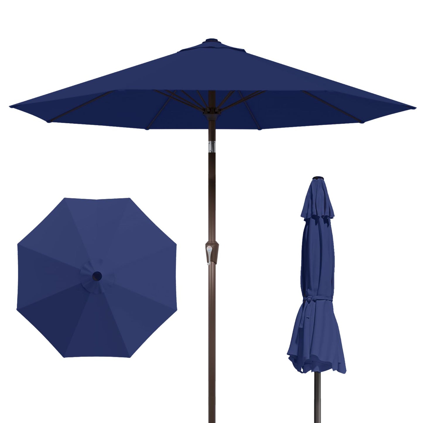 Patio Kingdom 9FT Patio Umbrella with Fiberglass Ribs, Outdoor Market Table Umbrella with Crank and Tilt, UV Resistant Waterproof Canopy for Patio, Garden, Deck, Pool, Navy Blue