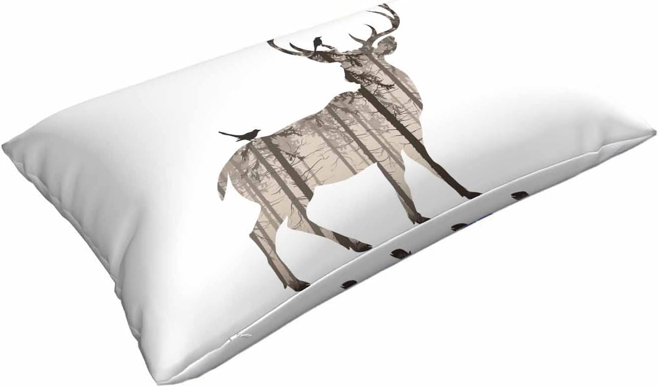 Mugod Rectangle Pillowcase Silhouette of Deer and Pine Bird,Standard Throw Cushion Cover for Bed Couch Sofa Office Decor 20x30 Inches