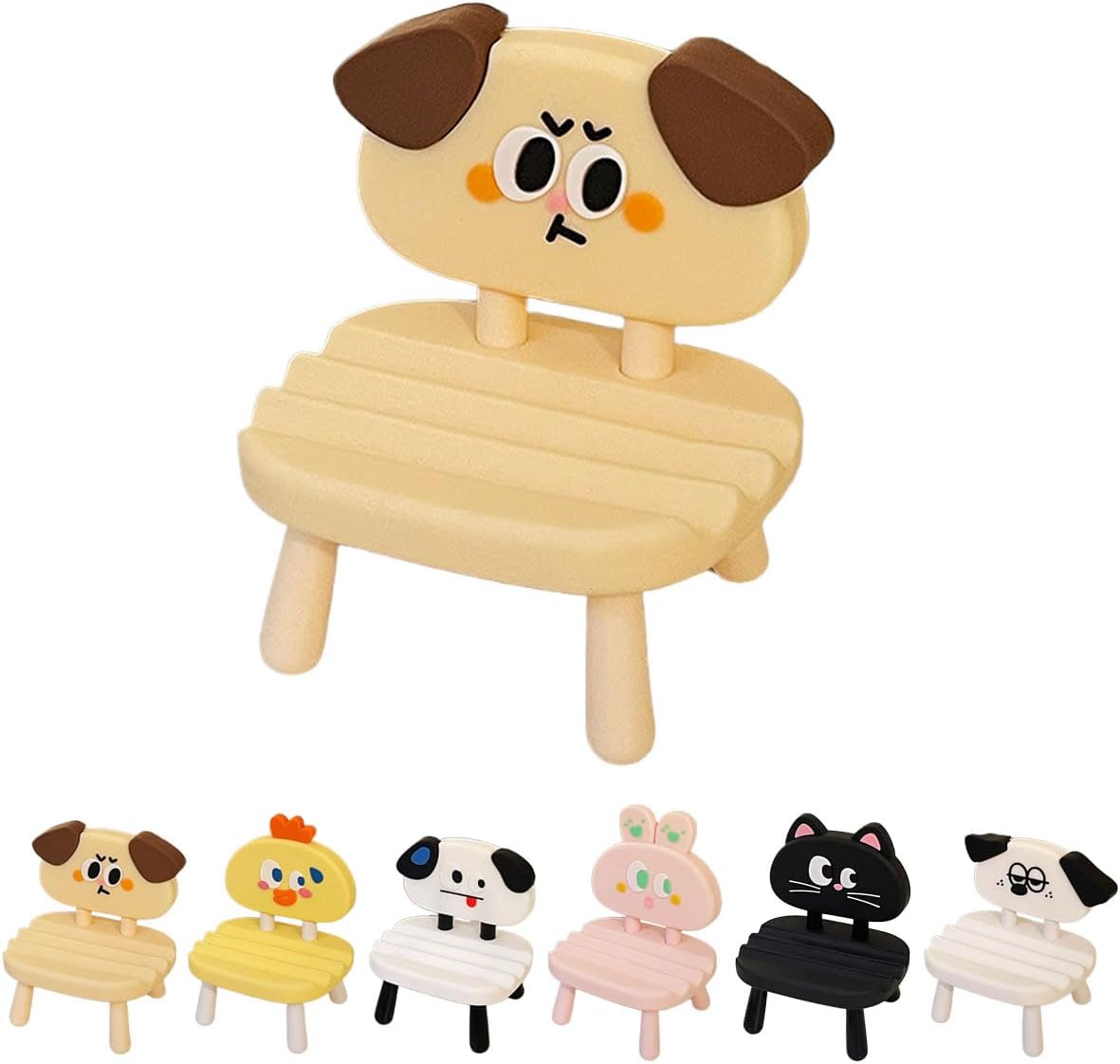 Super Cute Funny Face Animal Chair Cell Phone Stand, Adjustable Mobile Phone Support‌ Holder‌ Cellphone Mount‌ for Desk, Compatible with Phone 17 16 15 14 13, Smartphone, Pad, Tablet-Yellow Dog