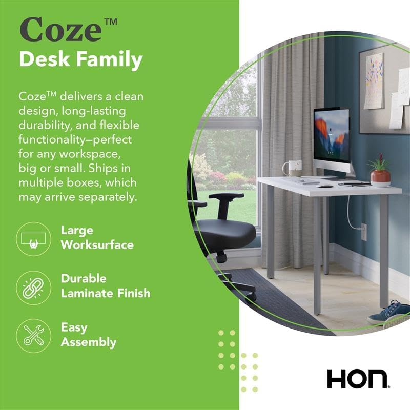 HON Coze Home Office Desks, Sturdy Table Computer Desk, 42", White Top, White Base