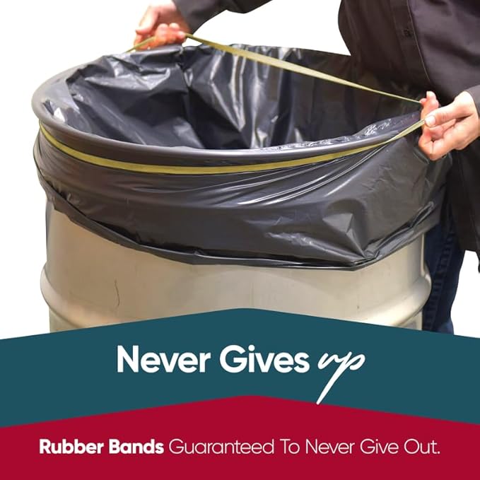 Rubber Bands 55 Gallon Trash Cans - Garbage Bag Holder - Heavy Duty - Pack of 6