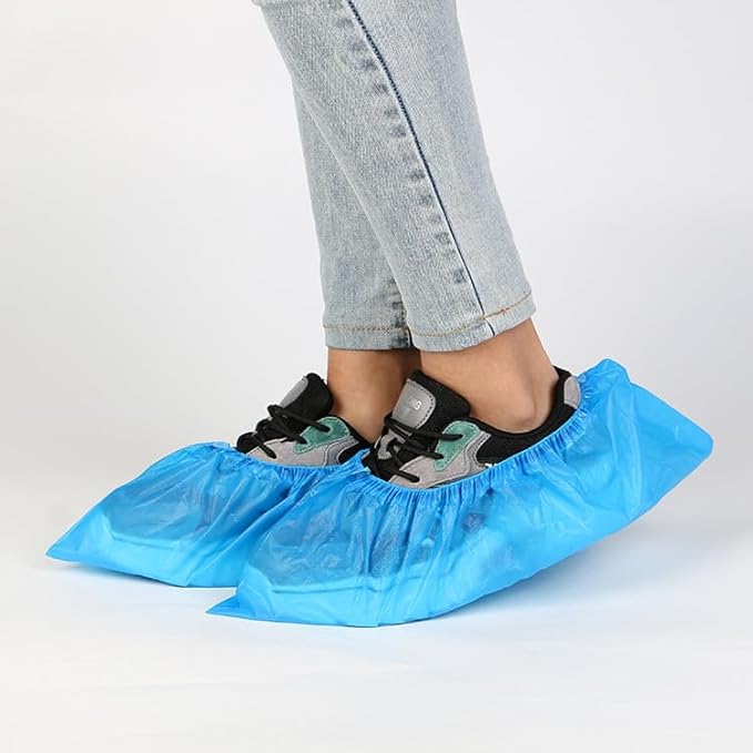100Pcs50Pairs Disposable Shoe Covers,Boot Cover Waterproof,Dust proof,Non-slip,CPE Booties Shoes Protectors Coverings,White color,The Size Fit Most