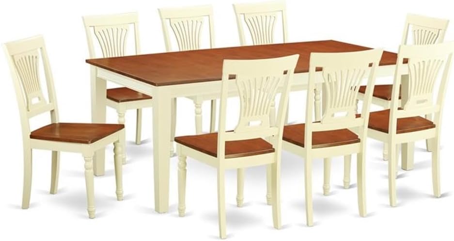 East West Furniture QUPL9-WHI-W 9 Piece Modern Dining Table Set Includes a Rectangle Wooden Table with Butterfly Leaf and 8 Kitchen Dining Chairs, 40x78 Inch, Buttermilk & Cherry