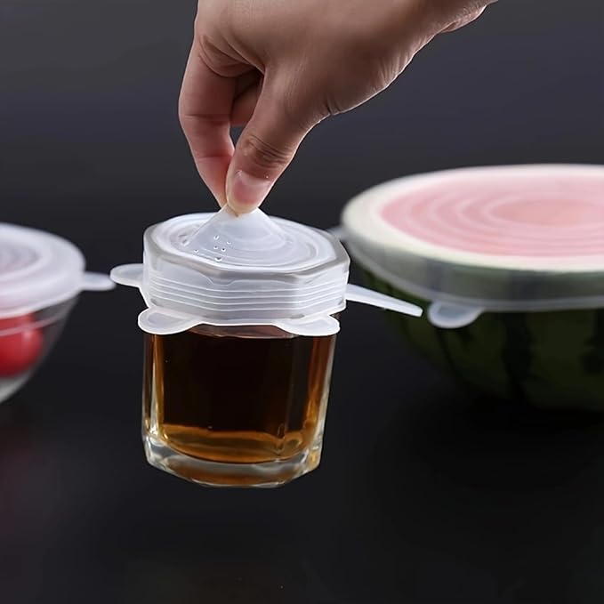 Silicone Stretch Lids Set, 6 Sizes, Reusable Food Storage Covers for Bowls, Fruits and Containers (pink, 6PCS)