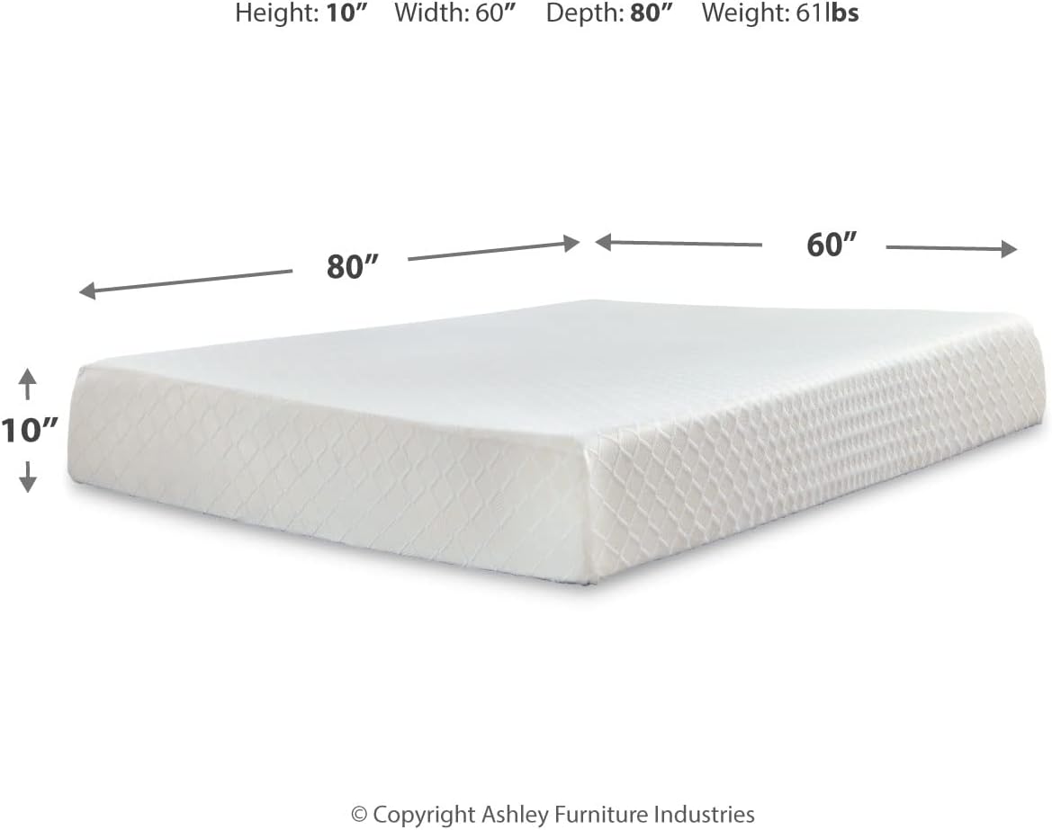 Signature Design by Ashley Queen Size Chime 10 Inch Medium Firm Memory Foam Mattress with Green Tea & Charcoal Gel for Pressure Relief, Fiberglass Free, Mattress In A Box