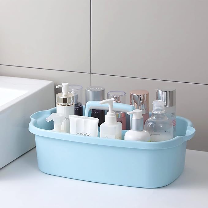 Large Cleaning Supplies Caddy Portable Shower Basket Supply Organizer with Handle Plastic Bucket Tool Storage for Bathroom, Bedroom, Kitchen, College Dorm, Garden, Blue 2 Pack