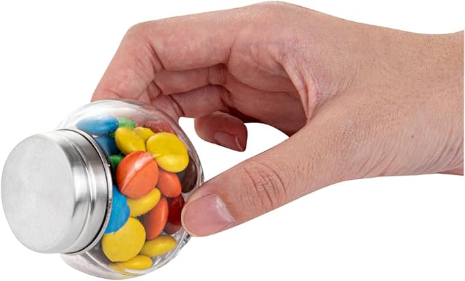 Restaurantware Vetri 2 Ounce Mini Favor Jars, 10 Durable Candy Jars - With Wide Spout, Chrome Lid, Clear Glass Candy Jars, Dishwashable