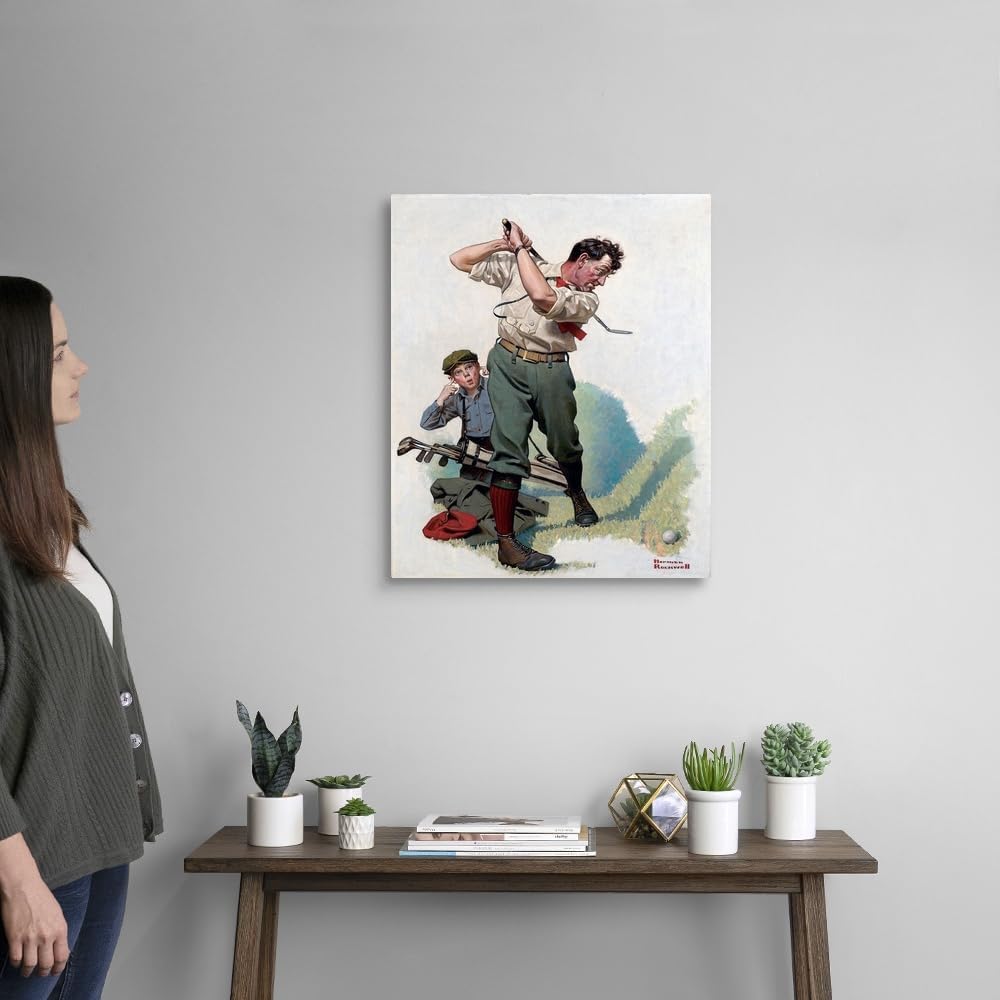 CANVAS ON DEMAND The Golfer Canvas Wall Art Print by Norman Rockwell, Classic, Vintage, Figurative, Traditional, Home Decor, Sports, Figurative Artwork, 20" x24in