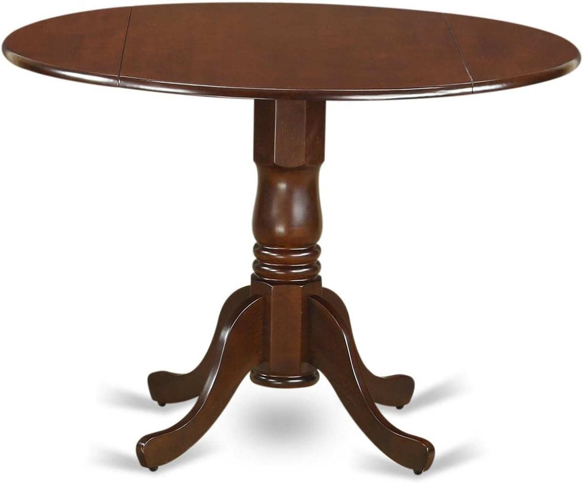 East West Furniture DLML3-MAH-LC 3 Piece Dining Room Furniture Set Contains a Round Kitchen Table with Dropleaf and 2 Faux Leather Upholstered Dining Chairs, 42x42 Inch, Mahogany