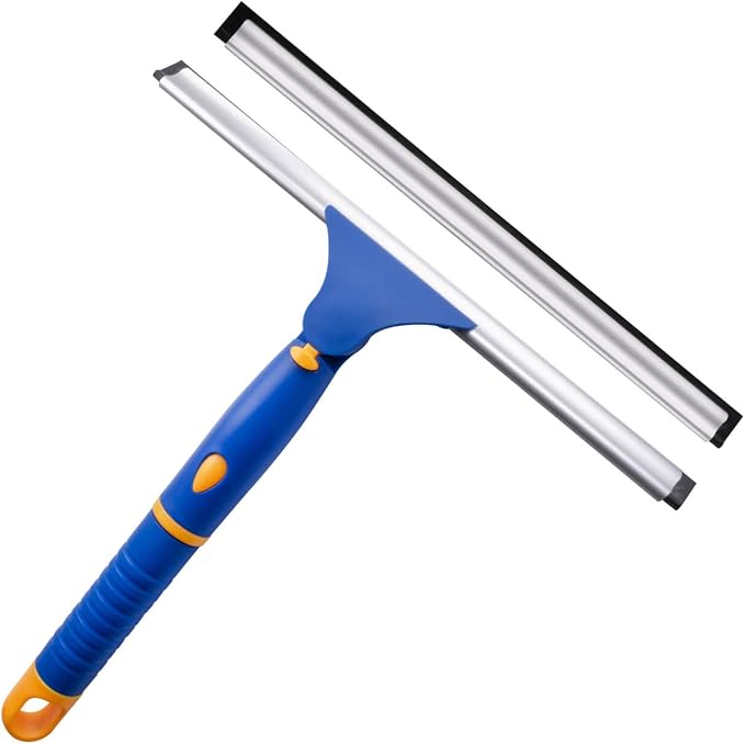 ITTAHO Swivel Shower Squeegee for Glass Doors, All-Purpose Anti-Slip Window Squeegee with 2 Blades, Window Cleaner Tool Bathroom Squeegee for Shower Doors, Tile Shower Walls，Mirrors,Car Windshields