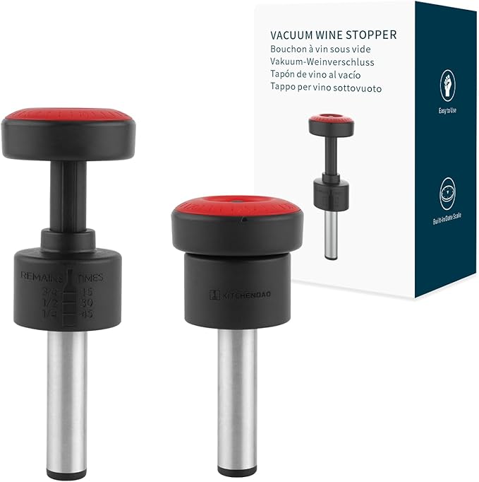 KITCHENDAO 2-in-1 Vacuum Wine Stopper, Built-in Wine Saver Pump with Date Marker, Wine Sealer Corks to Keep Fresh, Reusable Wine Preserver, Easy to Release, Set of 2
