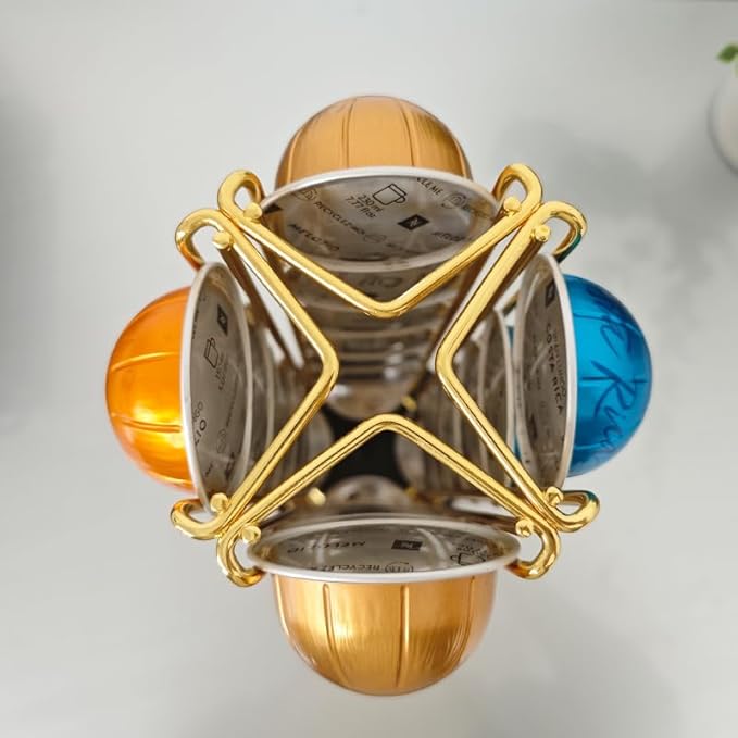 Vertuo Pod Holder Carousel Stand for 28 Nespresso Vertuo Capsule Storage Organizer with Extra Space for Coffee Mate Silent Rolling，Gold