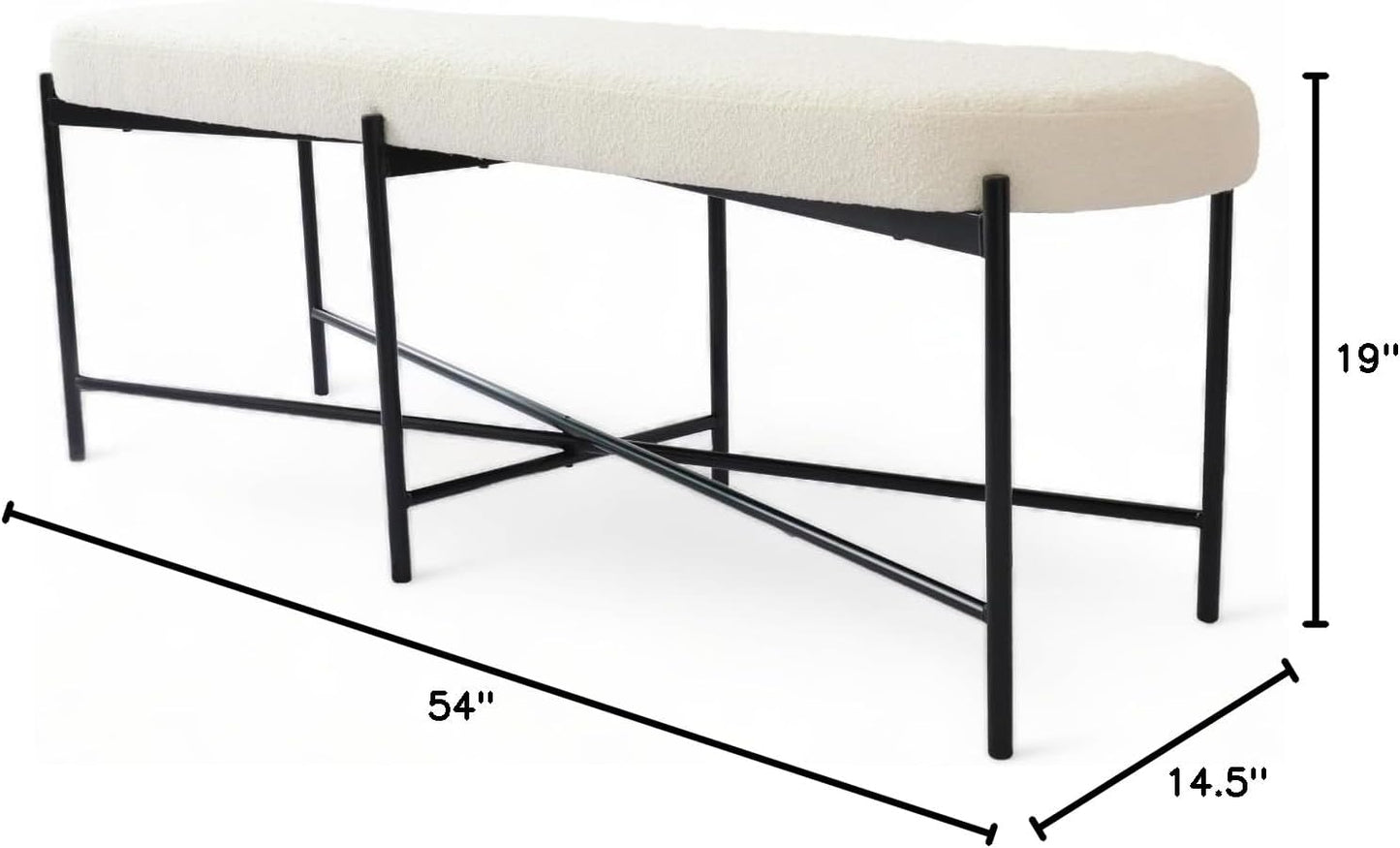 54” upholstered Boucle Accent Ottoman Bench for entryway, Living Rooms, lounges, bedrooms-White Boucle