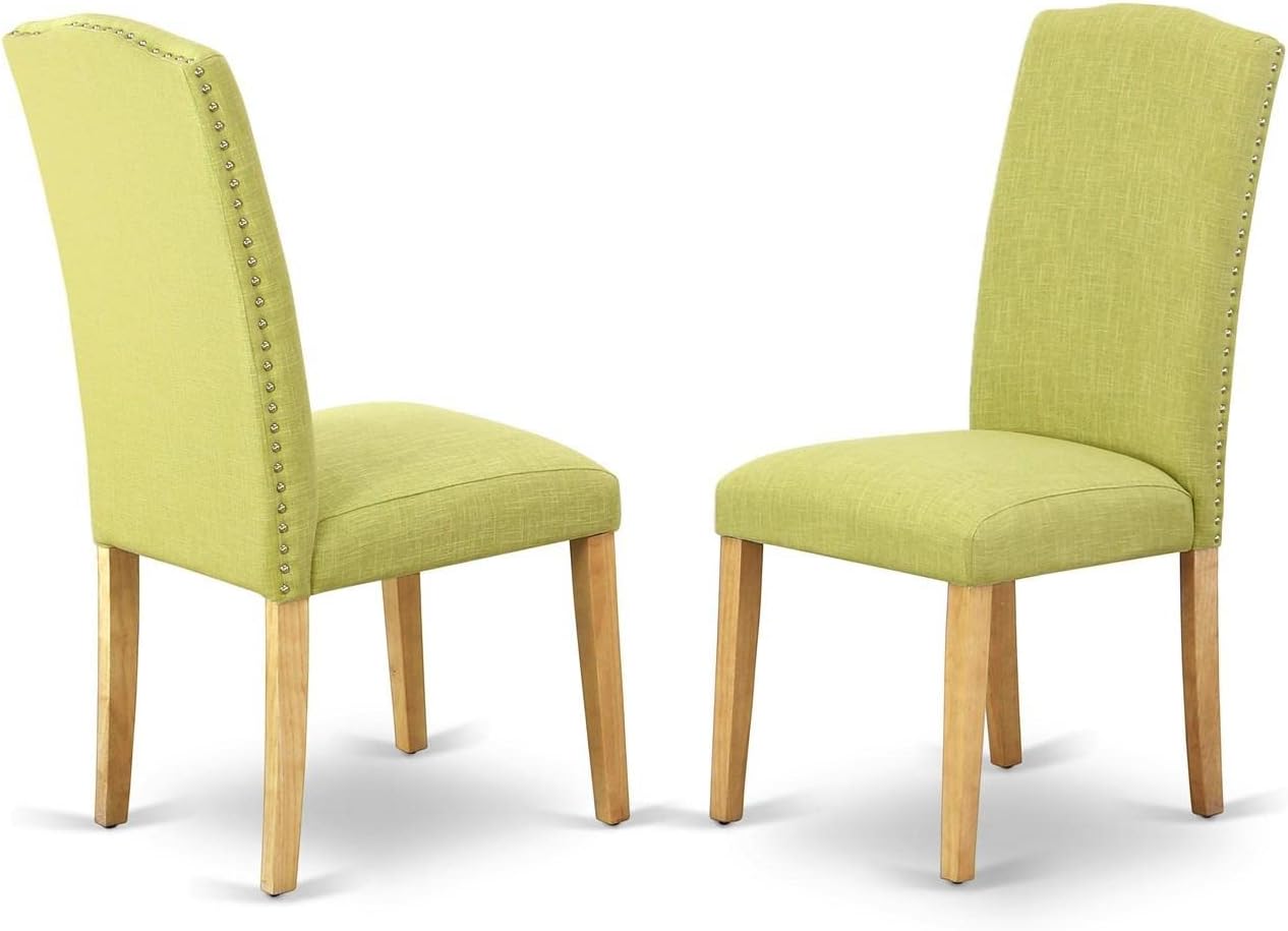 East West Furniture DLEN5-OAK-07 5 Piece Kitchen Table & Chairs Set Includes a Round Dining Table with Dropleaf and 4 Limelight Linen Fabric Parson Dining Chairs, 42x42 Inch, Oak