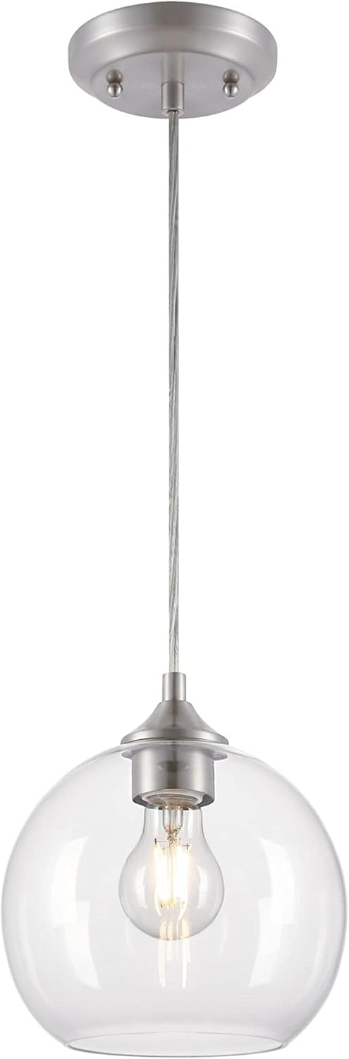 Westinghouse 6130500 Tatze Contemporary One Light Indoor Mini Pendant, Brushed Nickel Finish, Clear Glass