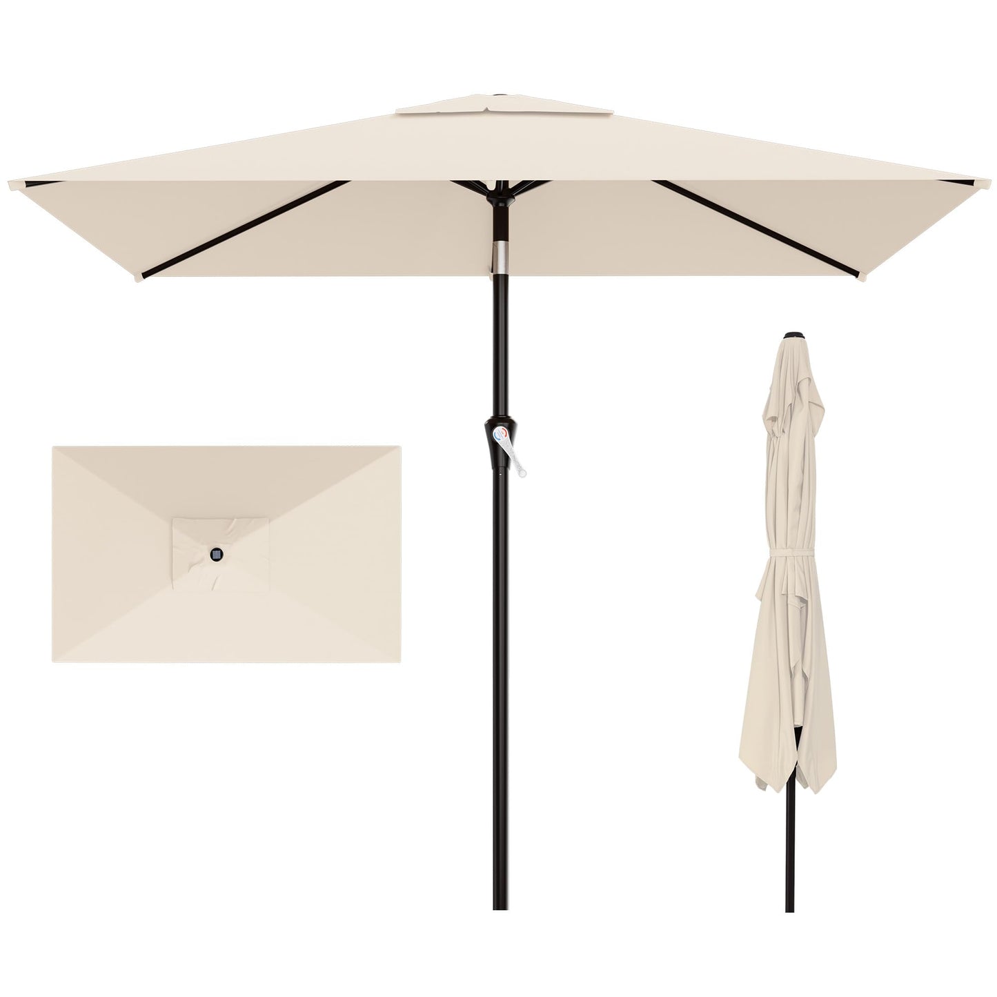 AreShark 6.5' x 10' Rectangular Patio Umbrellas for Outdoor, Outdoor Table Umbrella, Large Outdoor Patio Umbrellas with 6 Sturdy Ribs for Pool, Garden, Deck & Market (Cream-White)