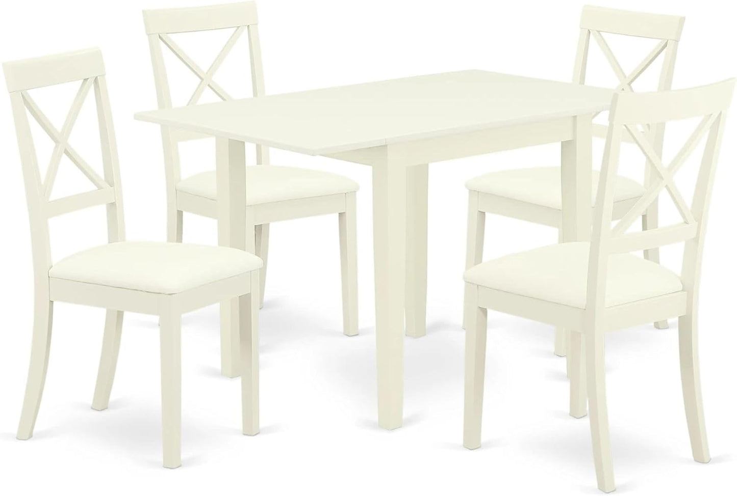 East West Furniture NDBO5-LWH-LC 5 Piece Dinette Set for 4 Includes a Rectangle Dining Room Table with Dropleaf and 4 Faux Leather Kitchen Dining Chairs, 30x48 Inch, Linen White