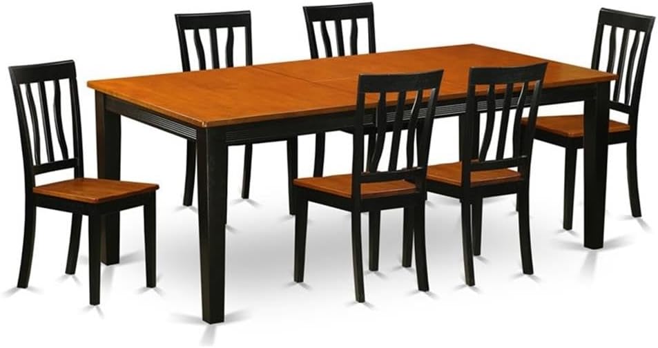 East West Furniture QUAN7-BCH-W 7 Piece Dining Table Set Consist of a Rectangle Wooden Table with Butterfly Leaf and 6 Dining Room Chairs, 40x78 Inch, Black & Cherry