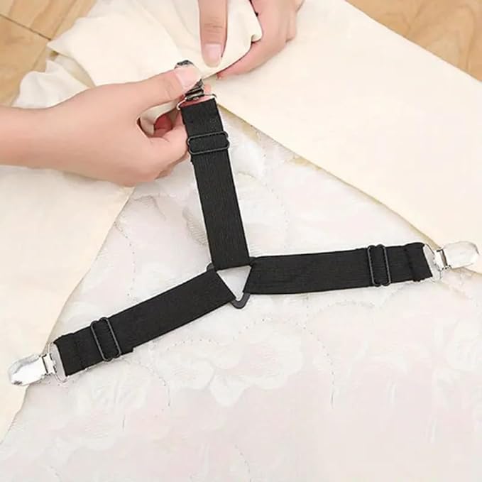 4 Pack Bed Sheet Holder Straps, Fitted Bed Sheet Holders for Corners, Elastic Adjustable Bed Sheet Fastener Triangle Bed Sheet Corner Holders Clips (White)