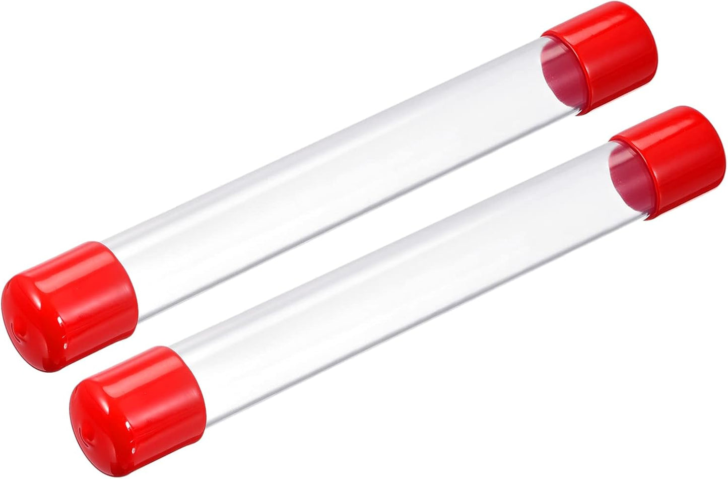 PATIKIL Clear Rigid Tube Round Plastic Tubing with Red Rubber Caps Polycarbonate Water Pipe, 305mm/ 12 Inch Length, 22mmx25mm/0.87"x1", 2 Set