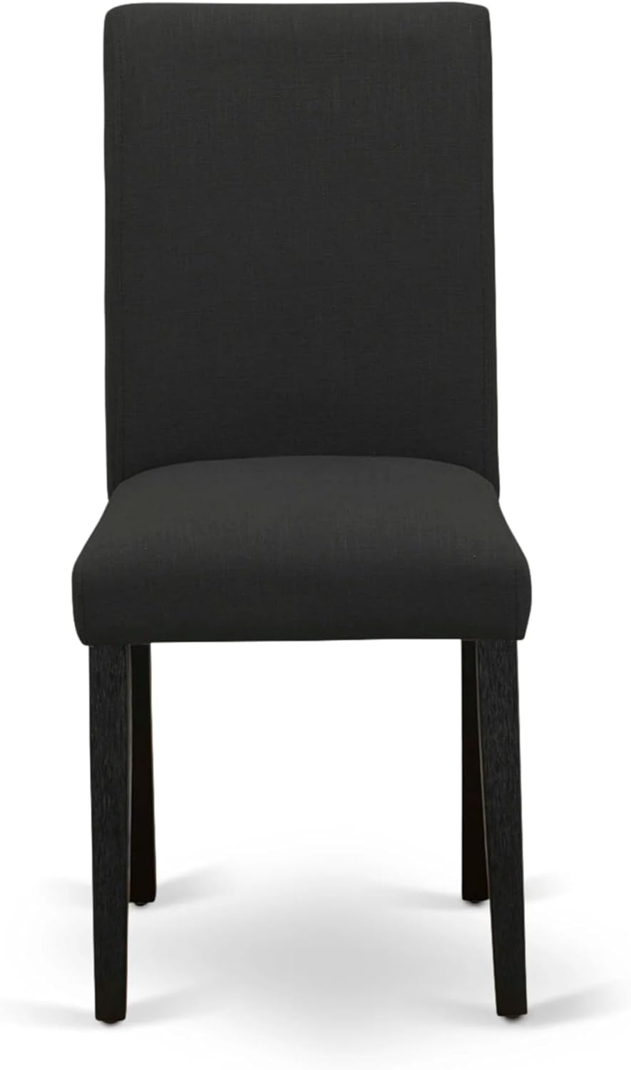 East West Furniture AMAB3-ABK-24 3 Piece Modern Dining Table Set Contains a Round Kitchen Table with Pedestal and 2 Black Color Linen Fabric Upholstered Chairs, 36x36 Inch, Wirebrushed Black